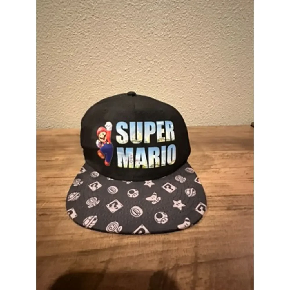 Nintendo Super Mario Bros Youth Sized Adjustable Snapback Hat Cap Black Flatbill